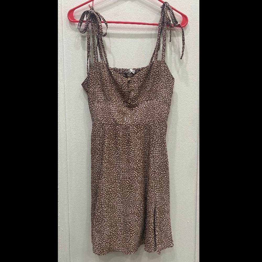 Zara Animal Print Tie Strap Dress Small brown & light pink